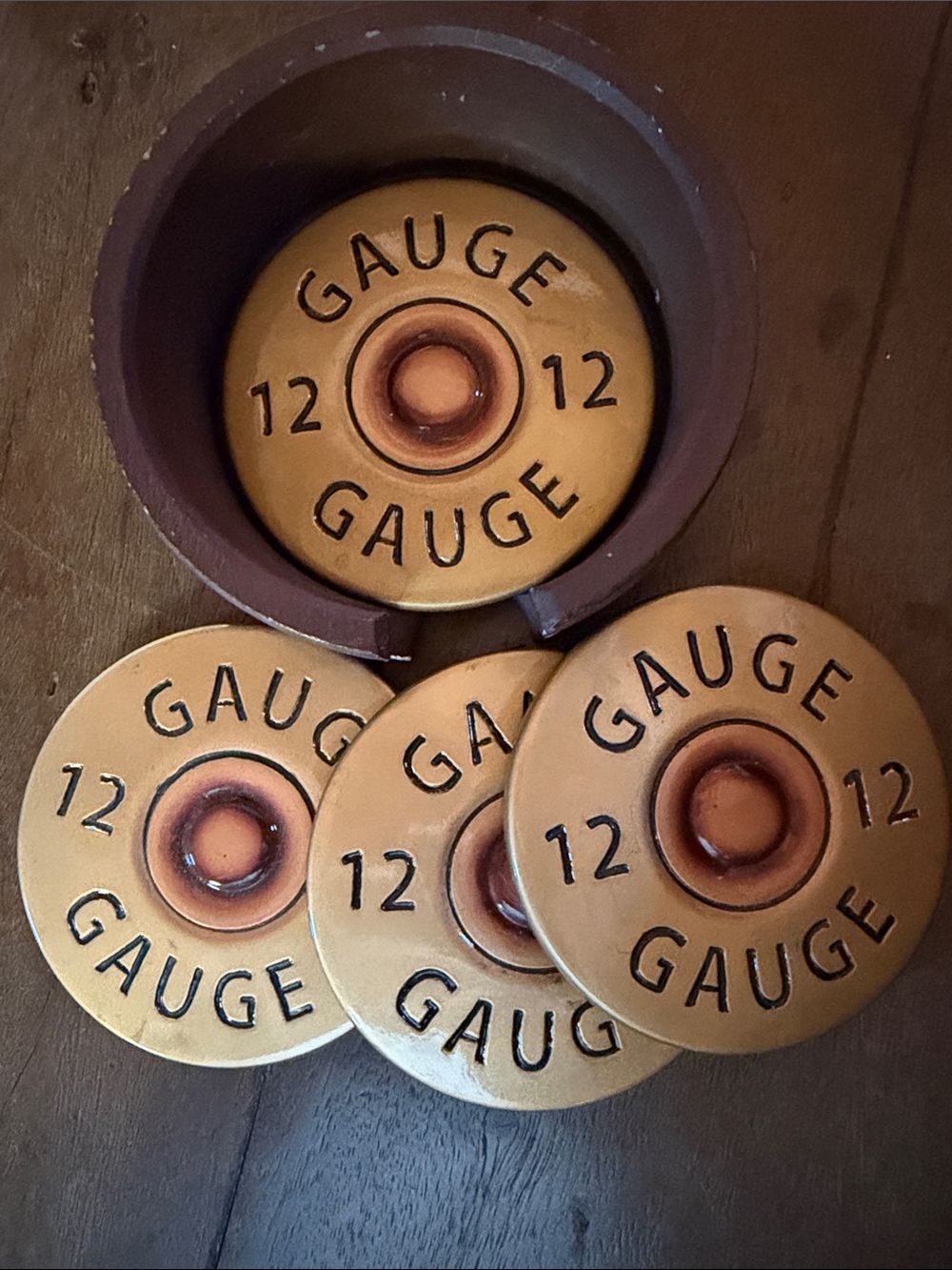 12 Gauge Shotgun Shell Coaster Set - Antique Brass Finish